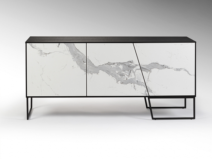 Comoda lux Ernest, 160x45 cm, din MDF cu fronturi ceramice cu aspect de marmura alba, baza metal, 603645 - Schuller [9]