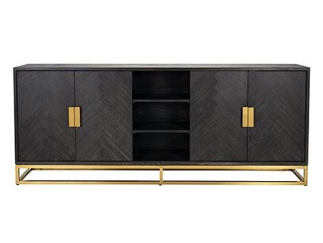 Comoda lux neagra 4 usi Geral, 225 cm, din stejar cu baza si manere otel inoxidabil auriu/argintiu/alama, 7376 - Richmond Interiors [7]