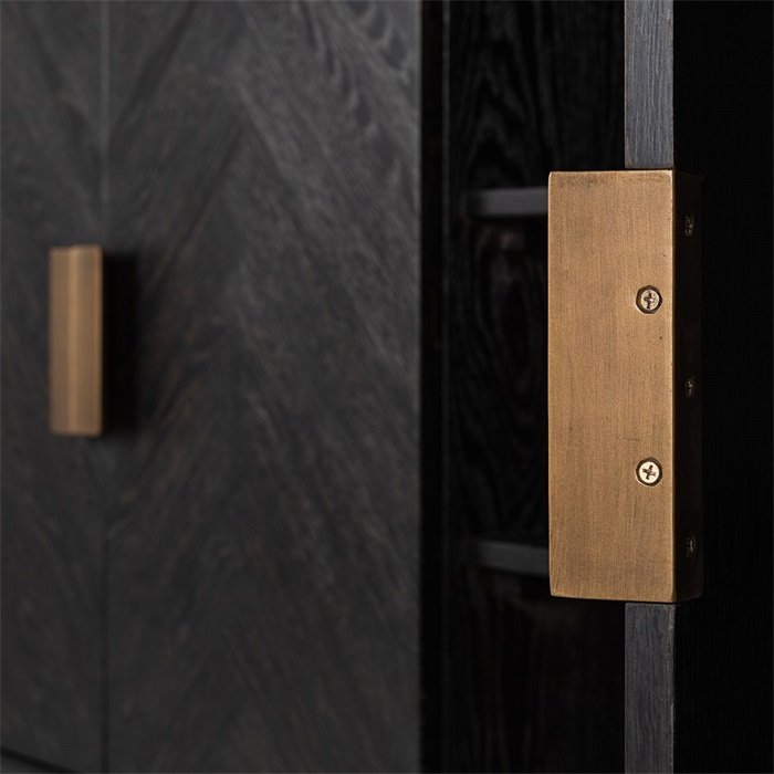 Comoda lux neagra 4 usi Geral, 225 cm, din stejar cu baza si manere otel inoxidabil auriu/argintiu/alama, 7376 - Richmond Interiors [6]