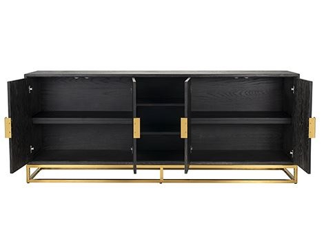 Comoda lux neagra 4 usi Geral, 225 cm, din stejar cu baza si manere otel inoxidabil auriu/argintiu/alama, 7376 - Richmond Interiors [16]