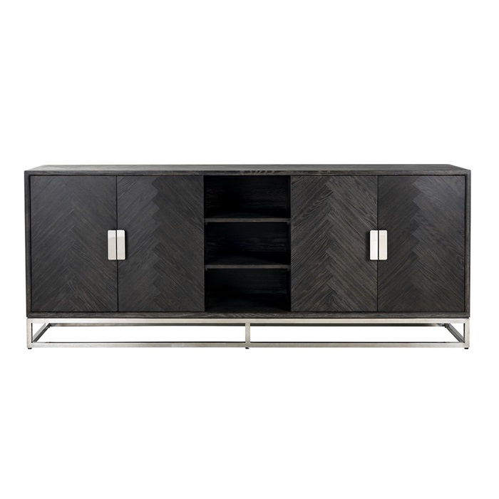 Comoda lux neagra 4 usi Geral, 225 cm, din stejar cu baza si manere otel inoxidabil auriu/argintiu/alama, 7376 - Richmond Interiors [12]