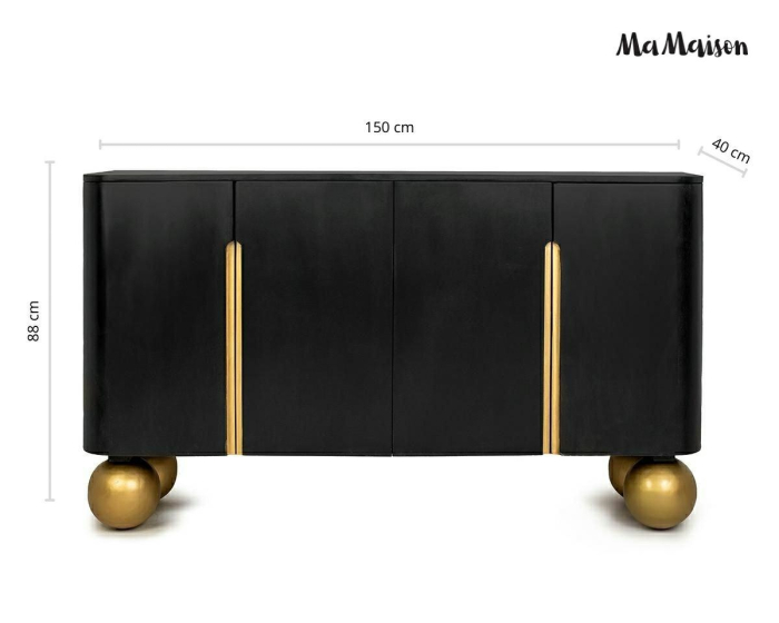 Comodă Organic 150x40x88 cm, Lemn Mango Negru, Auriu - MaMaison [6]