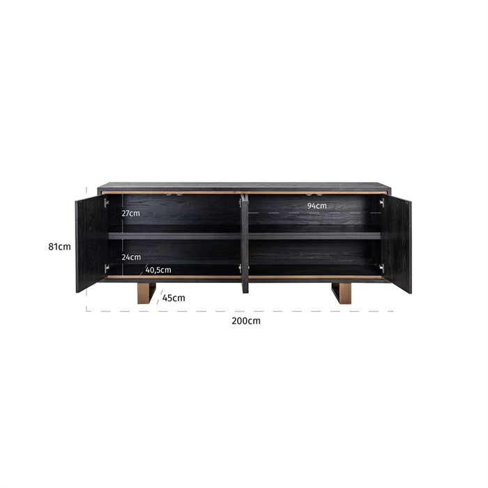 Comoda premium cu 4 usi Bever, 200 cm, din furnir stejar cu picioare metal, 7481 - Richmond Interiors [3]