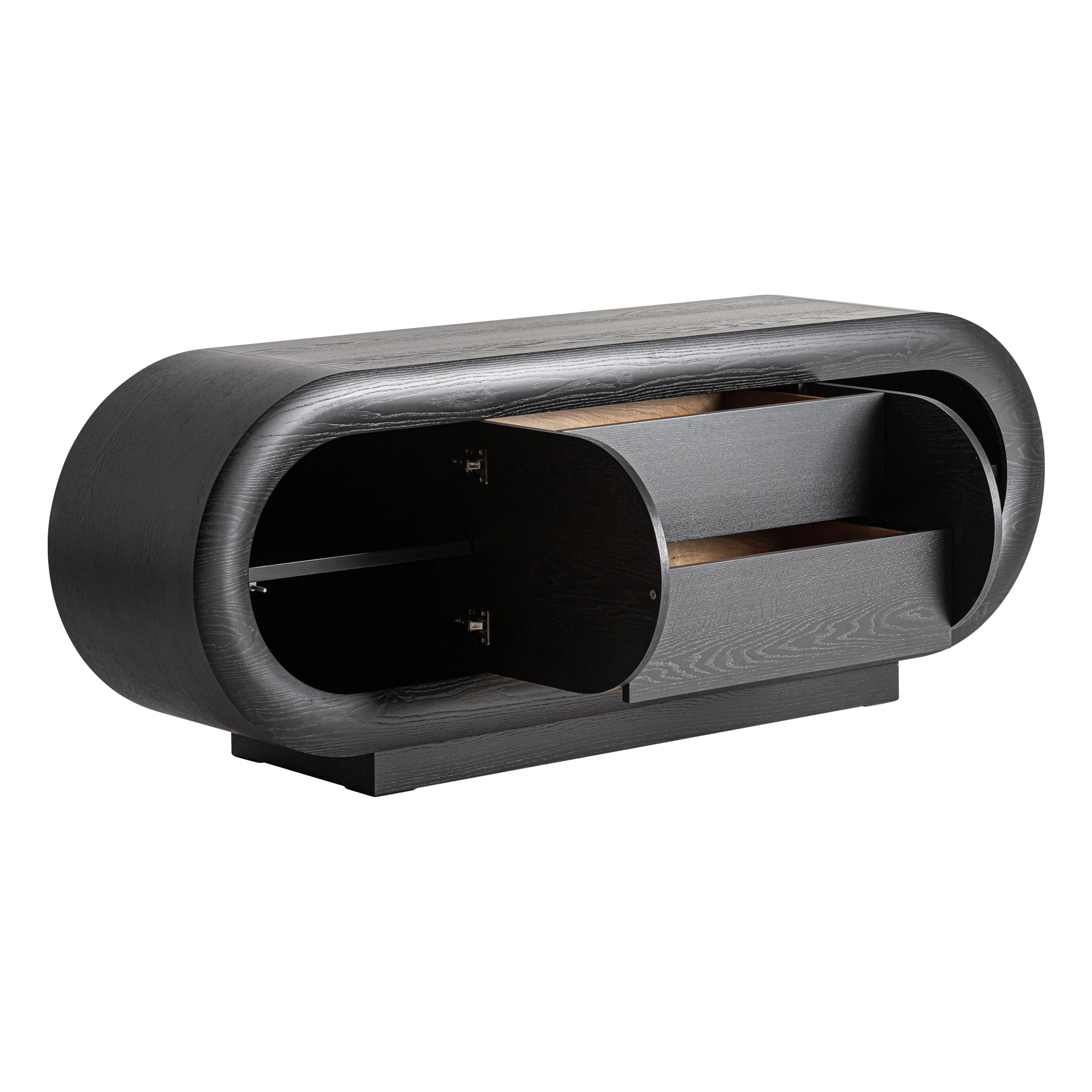 Comoda TV din Lemn de Stejar, Negru, 200x44x57 cm, Stil Art Deco - VicalHome 36896 [3]