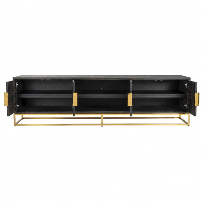 Comoda TV lux neagra cu 4 usi Geral, 185/200/220 cm, din stejar cu baza si manere otel inoxidabil auriu/argintiu/alama, 7374 - Richmond Interiors [24]