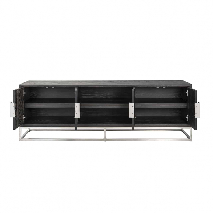 Comoda TV lux neagra cu 4 usi Geral, 185/200/220 cm, din stejar cu baza si manere otel inoxidabil auriu/argintiu/alama, 7374 - Richmond Interiors [14]