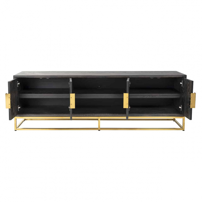 Comoda TV lux neagra cu 4 usi Geral, 185/200/220 cm, din stejar cu baza si manere otel inoxidabil auriu/argintiu/alama, 7374 - Richmond Interiors [19]