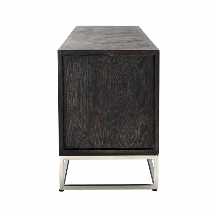 Comoda TV lux neagra cu 4 usi Geral, 185/200/220 cm, din stejar cu baza si manere otel inoxidabil auriu/argintiu/alama, 7374 - Richmond Interiors [10]
