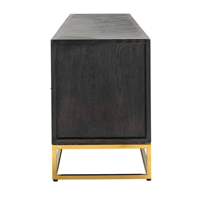 Comoda TV lux neagra cu 4 usi Geral, 185/200/220 cm, din stejar cu baza si manere otel inoxidabil auriu/argintiu/alama, 7374 - Richmond Interiors [21]
