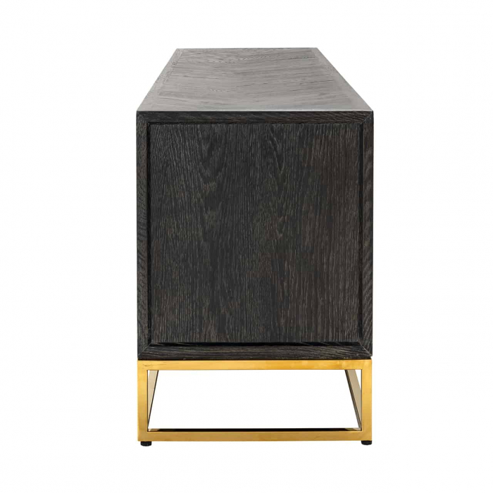 Comoda TV lux neagra cu 4 usi Geral, 185/200/220 cm, din stejar cu baza si manere otel inoxidabil auriu/argintiu/alama, 7374 - Richmond Interiors [16]
