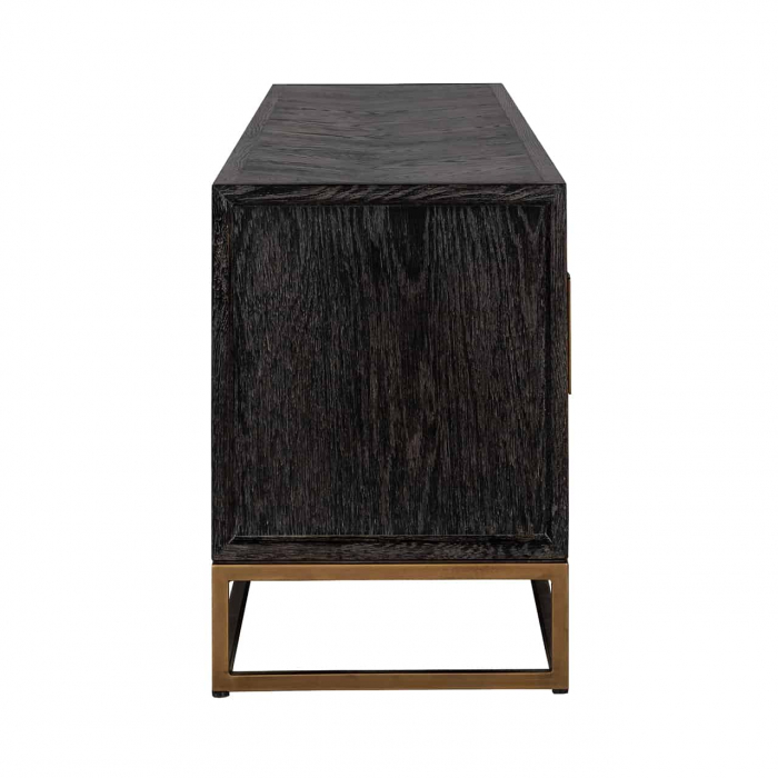 Comoda TV lux neagra cu 4 usi Geral, 185/200/220 cm, din stejar cu baza si manere otel inoxidabil auriu/argintiu/alama, 7374 - Richmond Interiors [2]