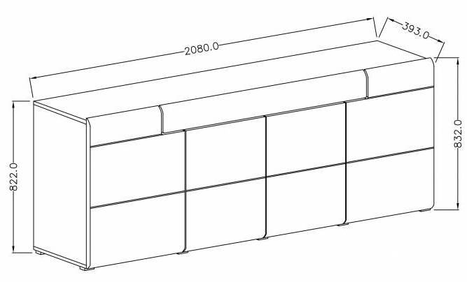 Comoda Vinson MDF alb lucios/stejar, 4 usi+1 sertar, 208x83x39 cm, design modern [3]