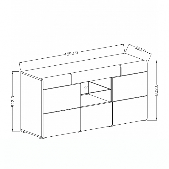 Comoda Vinson MDF alb lucios/stejar cu iluminare LED, 3 usi+1 sertar, 159x83x39 cm [4]