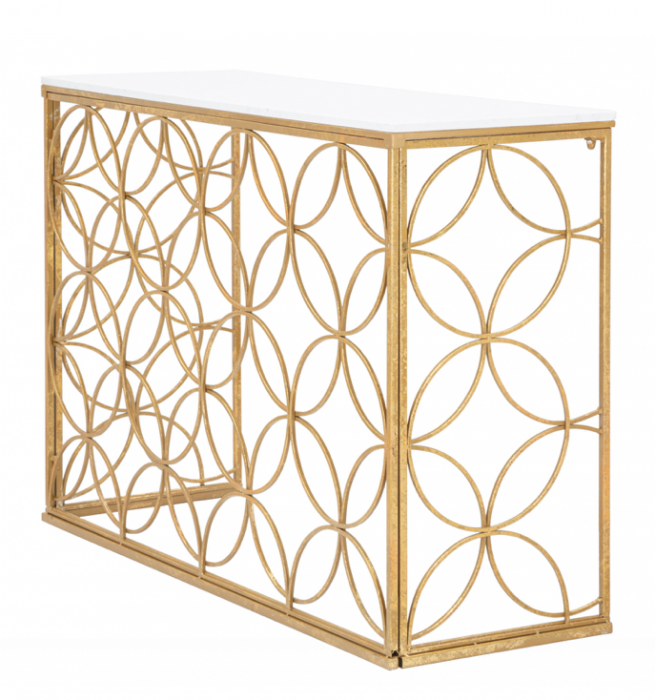 Consola glam blat marmura alba Roselin 120X40X80 cm baza metal auriu [4]
