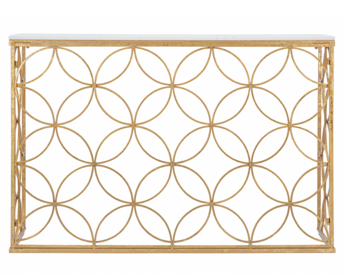 Consola glam blat marmura alba Roselin 120X40X80 cm baza metal auriu [2]