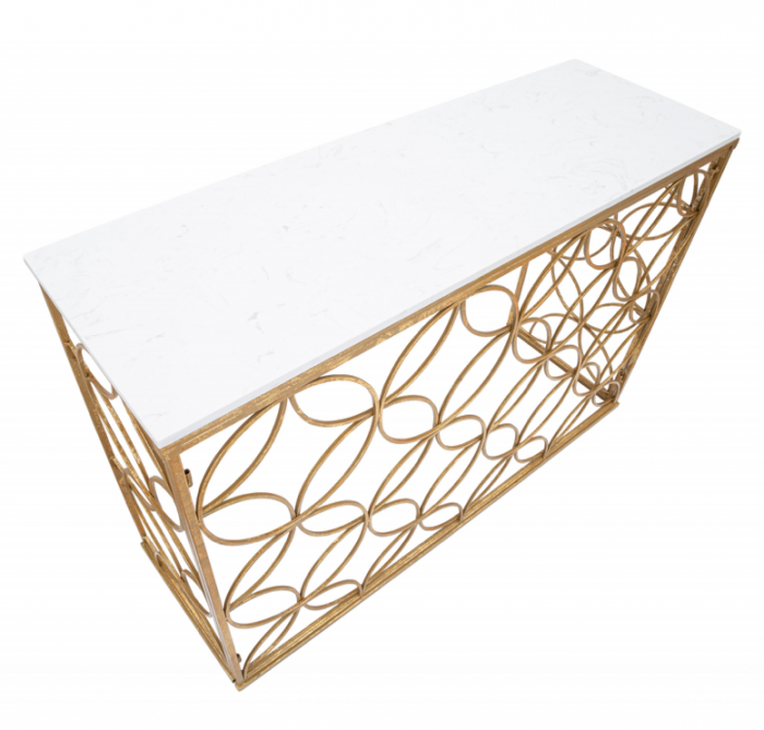 Consola glam blat marmura alba Roselin 120X40X80 cm baza metal auriu [7]