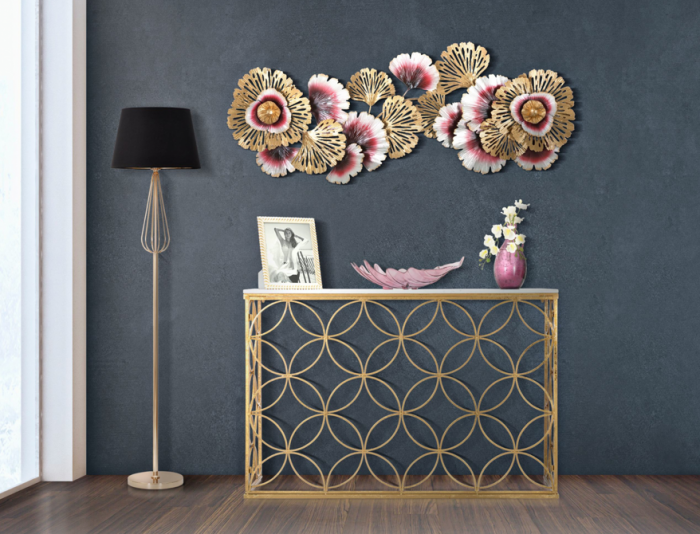 Consola glam blat marmura alba Roselin 120X40X80 cm baza metal auriu [5]