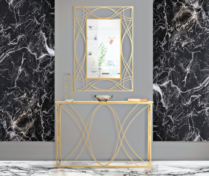 Consola glam blat oglinda Kalina 120X40X80 cm baza metal auriu [3]