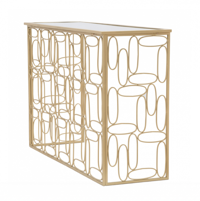 Consola glam blat oglinda Tensi 120X40X81 cm baza metal auriu - STOC [6]