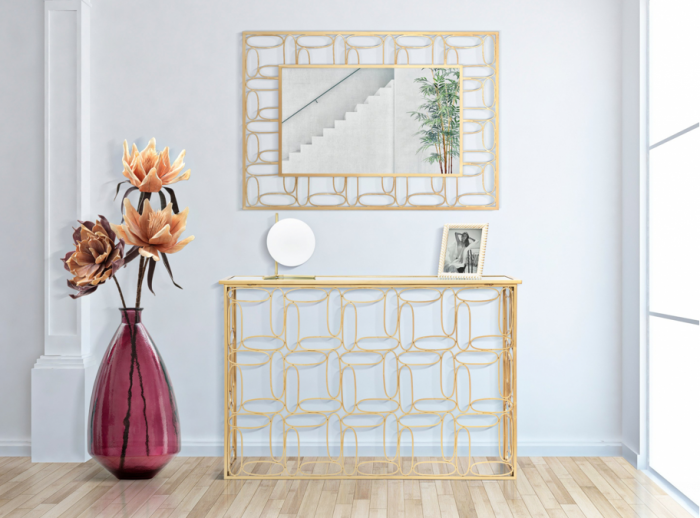 Consola glam blat oglinda Tensi 120X40X81 cm baza metal auriu - STOC [2]
