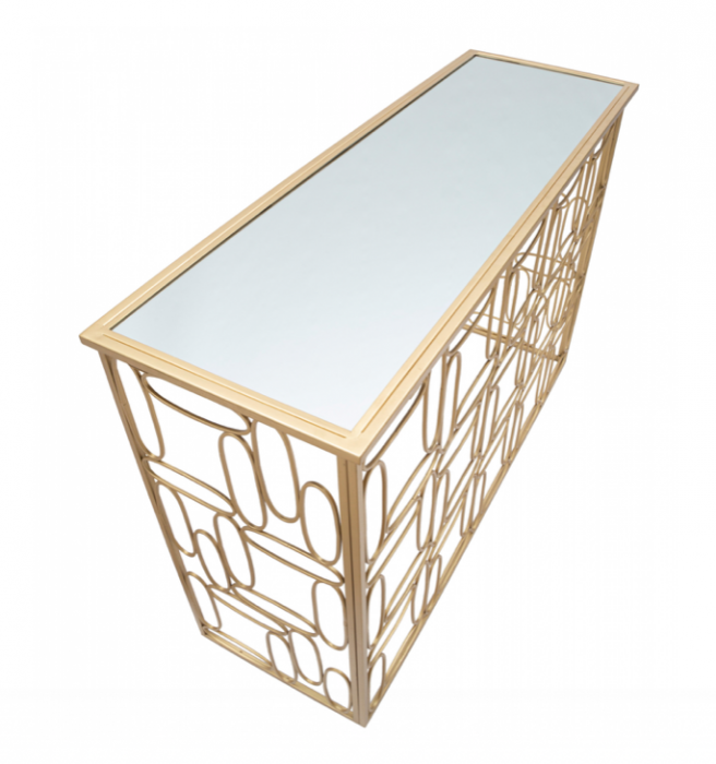 Consola glam blat oglinda Tensi 120X40X81 cm baza metal auriu - STOC [5]