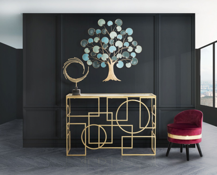 Consola glam negru/auriu Perus 120x41x81 cm metal/sticla [8]