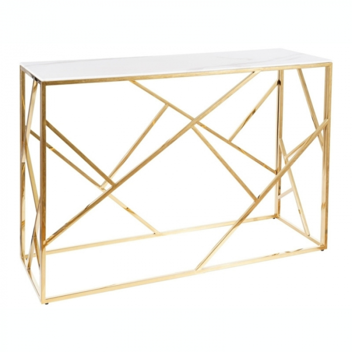 Consola hol aurie Estelle 120x40 cm marmura alba, picioare model geometric, ESCADACMAZL - Signal [1]