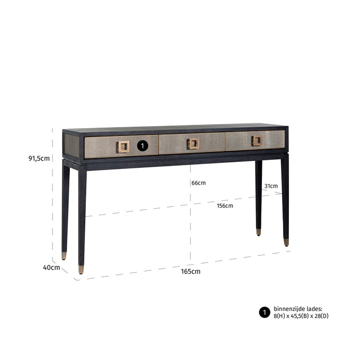 Consola lux cu 3 sertare Damo 165 cm, din furnir stejar, metal si PU, 7524 - Richmond Interiors [6]