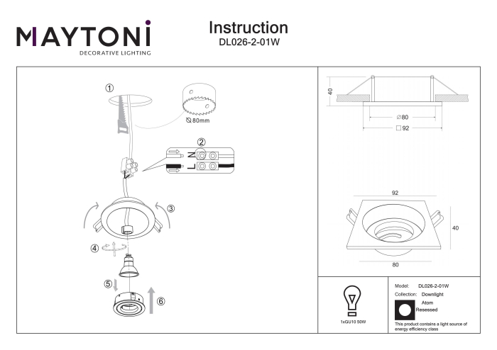 Corp de iluminat încastrat Atom, Aluminiu Alb, 10W, MAYTONI DL026-2-01W [3]