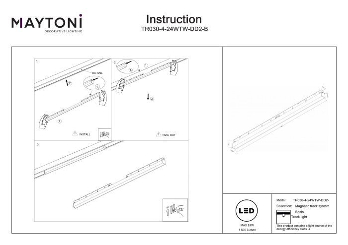 Corp de iluminat pe șină BASIS, Aluminiu Negru, 24W, MAYTONI TR030-4-24WTW-DD2-B [3]