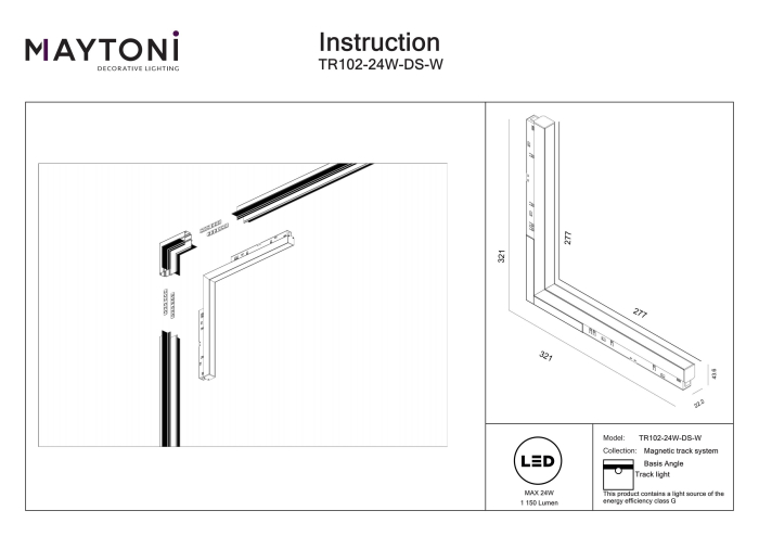 Corp de iluminat pe șină BASIS ANGLE, Aluminiu Alb, 24W, MAYTONI TR102-24W-DS-W [4]