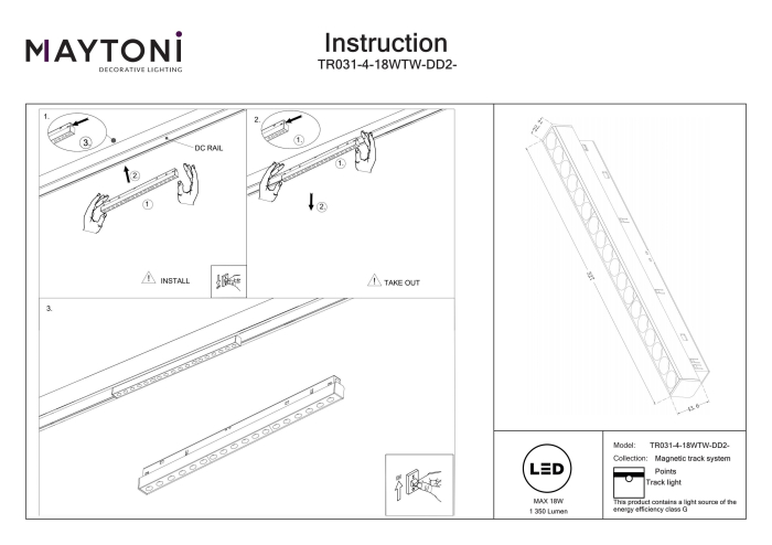 Corp de iluminat pe șină Points, Aluminiu Alb, 18W, MAYTONI TR031-4-18WTW-DD2-W [4]