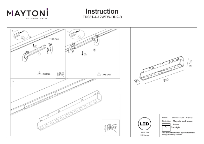 Corp de iluminat pe șină Points, Aluminiu Negru, 12W, MAYTONI TR031-4-12WTW-DD2-B [3]