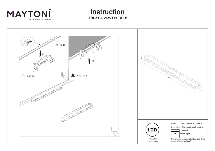 Corp de iluminat pe șină Points, Aluminiu Negru, 24W, MAYTONI TR031-4-24WTW-DD-B [4]