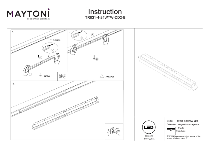 Corp de iluminat pe șină Points, Aluminiu Negru, 24W, MAYTONI TR031-4-24WTW-DD2-B [4]