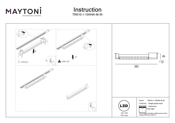 Corp de iluminat pe șină Points Rot, Aluminiu și plastic Alb, 10W, MAYTONI TR010-1-10W4K-M-W-DE [4]