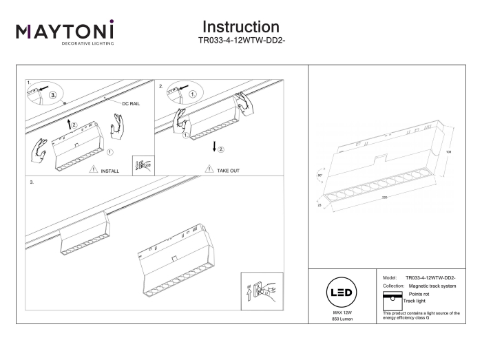 Corp de iluminat pe șină Points rota, Aluminiu Alb, 12W, MAYTONI TR033-4-12WTW-DD2-W [5]