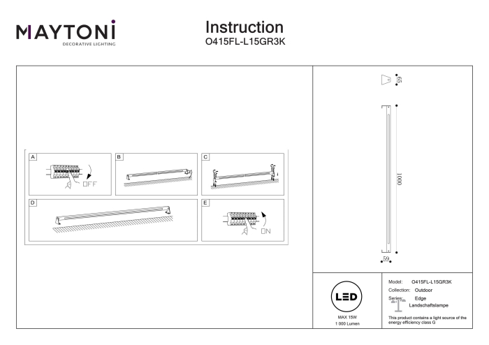 Corp de iluminat peisagistic EDGE, Aluminiu Gri, 15W, MAYTONI O415FL-L15GR3K [3]