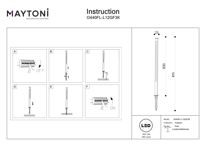 Corp de iluminat peisagistic Pole, Aluminiu Grafit, 12W, MAYTONI O440FL-L12GF3K [5]