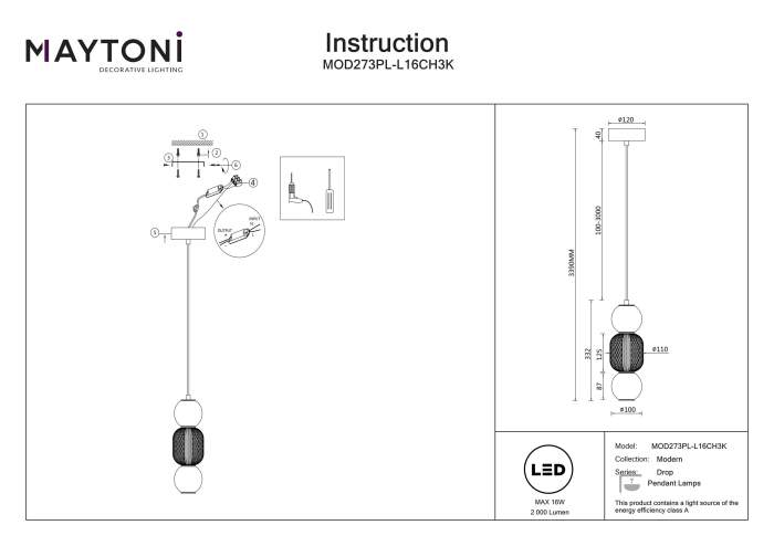 Corp de iluminat suspendat DROP, Metal Crom, 16W, MAYTONI MOD273PL-L16CH3K [7]