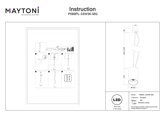 Corp de iluminat suspendat Efir, Aluminiu Auriu mat, 33W, MAYTONI P089PL-33W3K-MG [4]