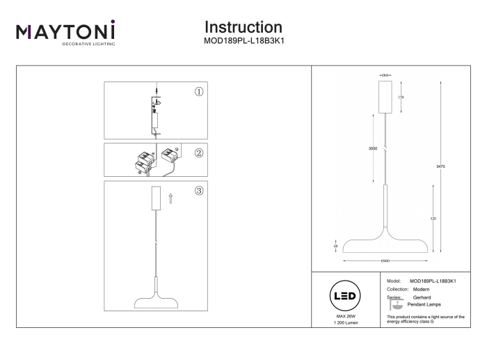 Corp de iluminat suspendat Gerhard, Metal Negru, 26W, MAYTONI MOD189PL-L18B3K1 [7]