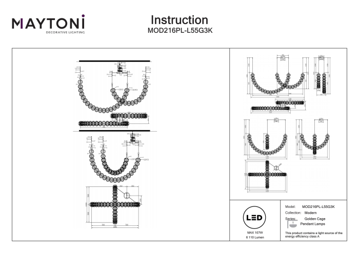 Corp de iluminat suspendat Golden Cage, Metal Auriu, 107W, MAYTONI MOD216PL-L55G3K [3]