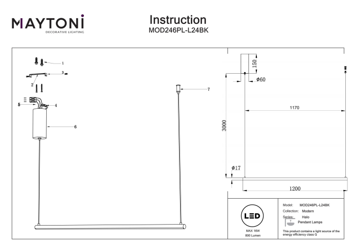 Corp de iluminat suspendat Halo, Aluminiu Negru, 16W, MAYTONI MOD246PL-L24BK [3]