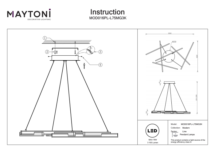 Corp de iluminat suspendat Line, Aluminiu Auriu, 79W, MAYTONI MOD016PL-L75MG3K [3]