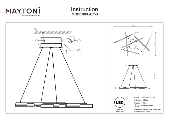 Corp de iluminat suspendat Line, Aluminiu Negru, 79W, MAYTONI MOD016PL-L75B [3]