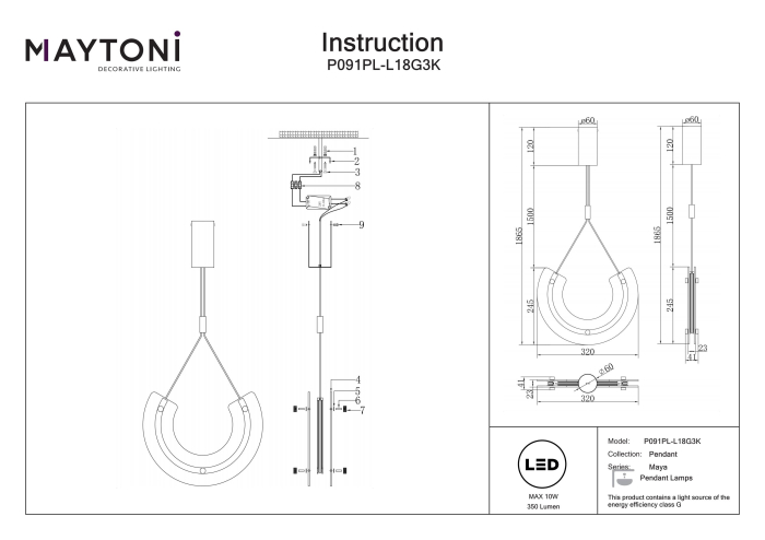 Corp de iluminat suspendat Maya, Aluminiu Auriu, 10W, MAYTONI P091PL-L18G3K [3]