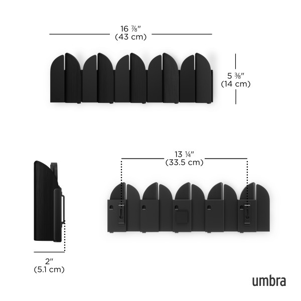 Cuier Saloon 43x5,1x14 cm, Lemn de Fag Negru Mat - Umbra [6]