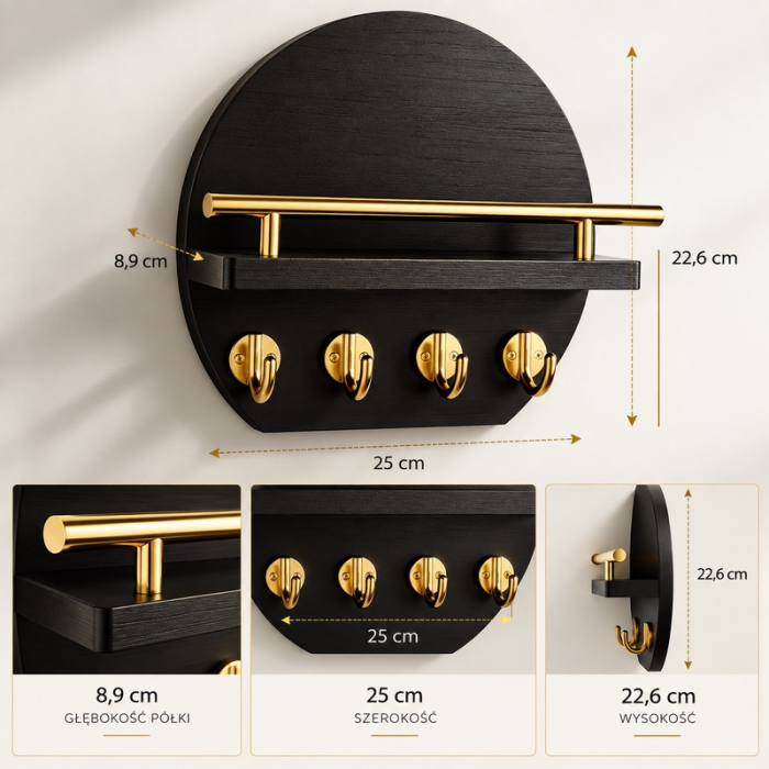Cuier Tazy 25x8,9x22,6 cm, Lemn și Metal Negru - SHP [4]