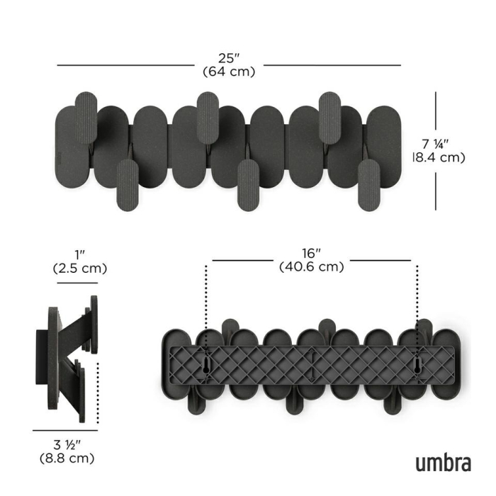 Cuier Tempo 47x6x16 cm, Plastic Reciclat și Fibră de Lemn Negru - Umbra [7]